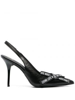 Кожени полуотворени обувки с панделка с отворена пета Love Moschino черно