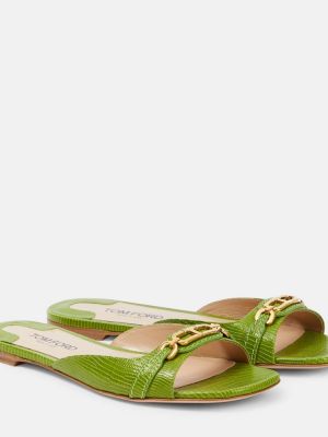Usnjene sandali s kačjim vzorcem Tom Ford zelena