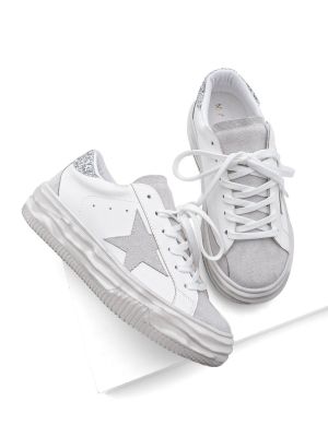 Pantofi cu paiete cu șireturi din dantelă Marjin alb