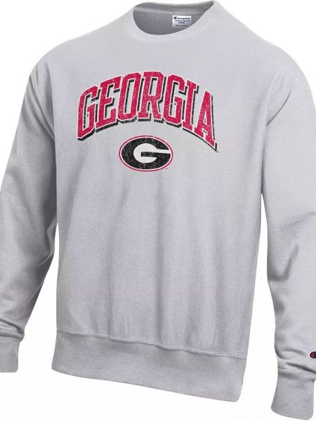 Мужской свитер с круглым вырезом Champion Georgia Bulldogs серебристо-серого цвета с обратным переплетением