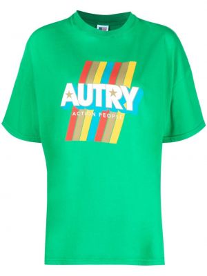 T-shirt a righe con stampa Autry verde