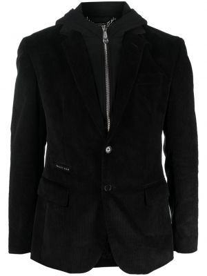 Menčestrové sako s výšivkou s kapucňou Philipp Plein čierna