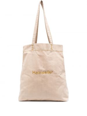 Shopper handtasche mit stickerei aus baumwoll Holzweiler beige