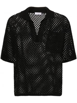 Плетена памучна поло тениска Brunello Cucinelli черно