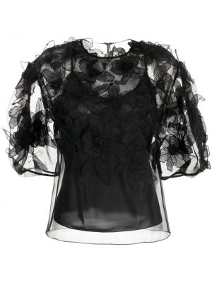 Svilena bluza s cvjetnim printom Carolina Herrera crna