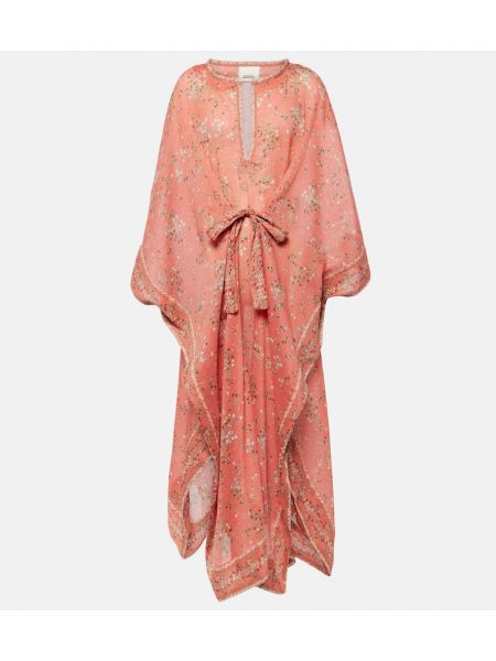 Bavlněné hedvábné dlouhé šaty s potiskem Isabel Marant růžové