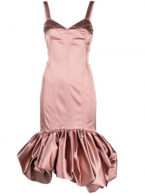 Копринена коктейлна рокля с волани Del Core розово