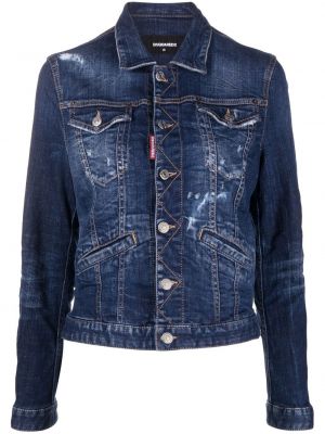 Klasické bavlněné džínová bunda s potiskem Dsquared2 - modrá