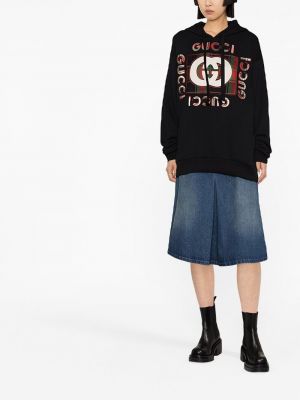 Raštuotas džemperis su gobtuvu Gucci juoda