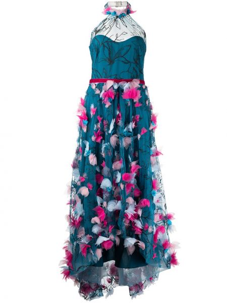 Vestido de noche de flores con apliques Marchesa Notte azul