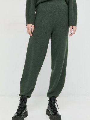 Armani Exchange gyapjú nadrág női, zöld, magas derekú egyenes