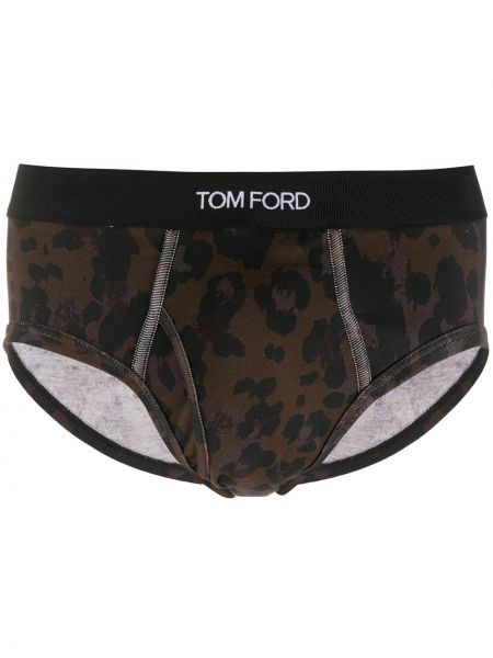 Памучни боксерки с леопардов принт Tom Ford кафяво