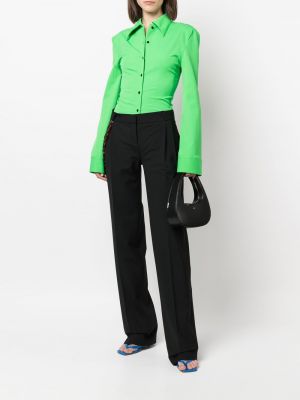 Péřová slim fit košile s knoflíky Kwaidan Editions zelená