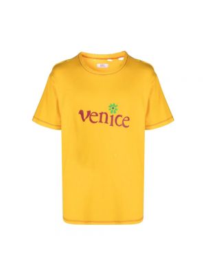 Koszulka bawełniana z nadrukiem Erl żółta
