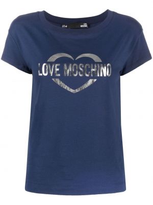 Памучна тениска с принт Love Moschino синьо
