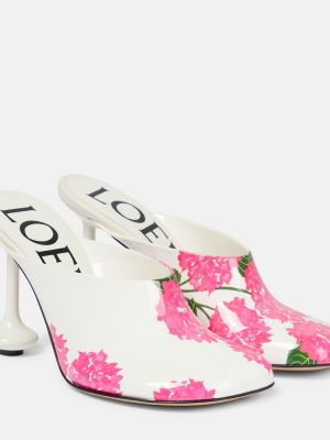Papuci tip mules din piele cu model floral de lac Loewe roz