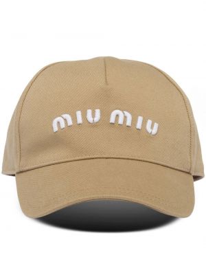 Haftowana czapka z daszkiem Miu Miu khaki