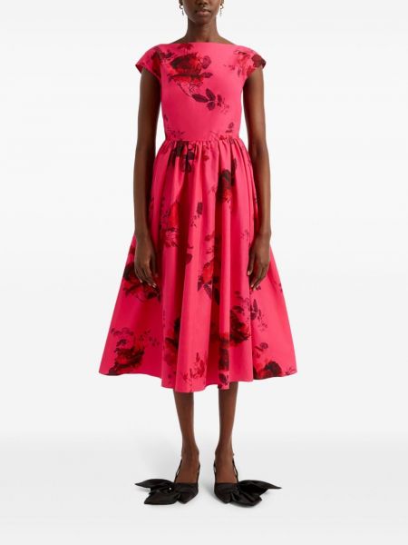 Květinové bavlněné midi šaty s potiskem Erdem růžové
