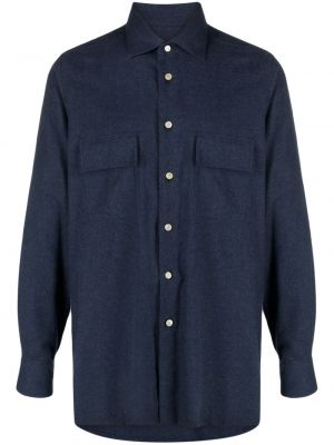 Plstěná bavlnená košeľa Kiton modrá