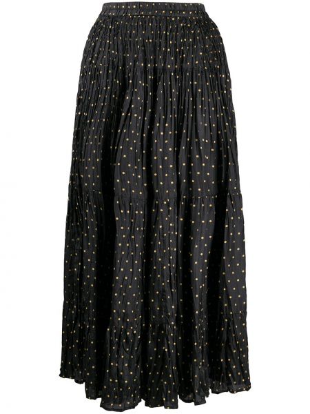 Puntíkaté hedvábné vzorované sukně s vysokým pasem Mes Demoiselles - černá