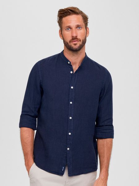 Camisa de lino slim fit Façonnable azul