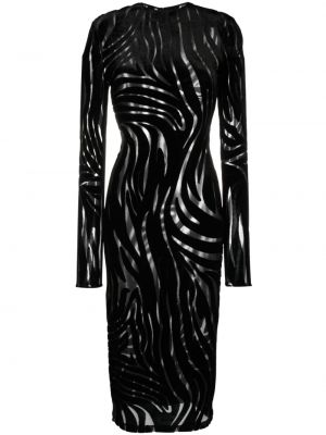 Midi šaty se zebřím vzorem Versace černé