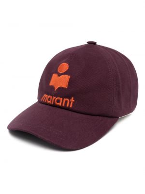 Bombažna kapa s šiltom z vezenjem Isabel Marant vijolična