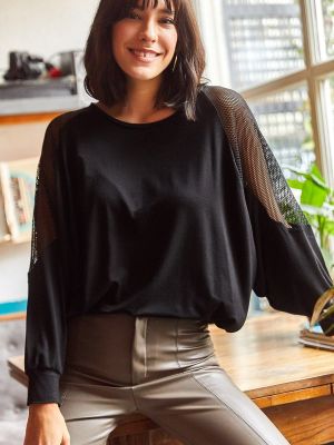 Voľná pletená košeľa so sieťovinou Olalook čierna