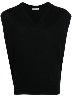Кашмирен копринен пуловер без ръкави Auralee черно