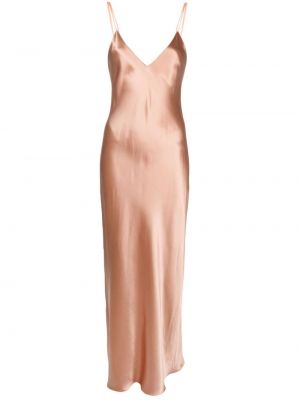 Сатенена макси рокля с v-образно деколте Forte_forte розово