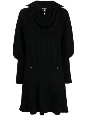 Pletené dlouhé šaty s dlouhými rukávy Chanel Pre-owned černé