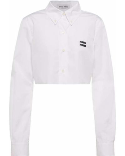 Укороченная хлопковая рубашка Miu Miu, белая