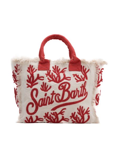 Shopper handtasche aus baumwoll mit taschen Mc2 Saint Barth weiß