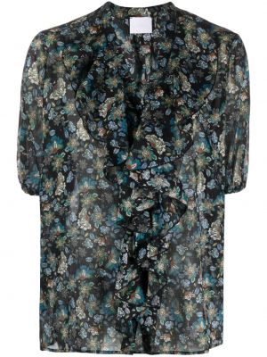 Bluză din bumbac cu model floral cu imagine Merci negru
