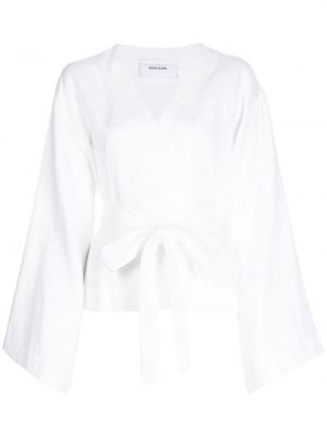 Ленена блуза с v-образно деколте Bondi Born бяло