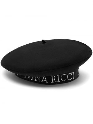 Baskenmütze mit print mit kristallen Nina Ricci schwarz