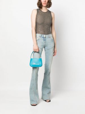 Leder shopper handtasche mit kristallen Blumarine blau