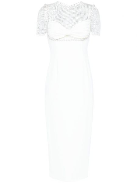 Sukienka midi z kryształkami Self-portrait biała
