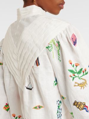Lniany haftowany top Alemais biały