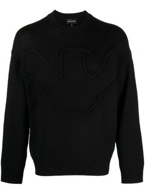 Вълнен пуловер бродиран Emporio Armani черно