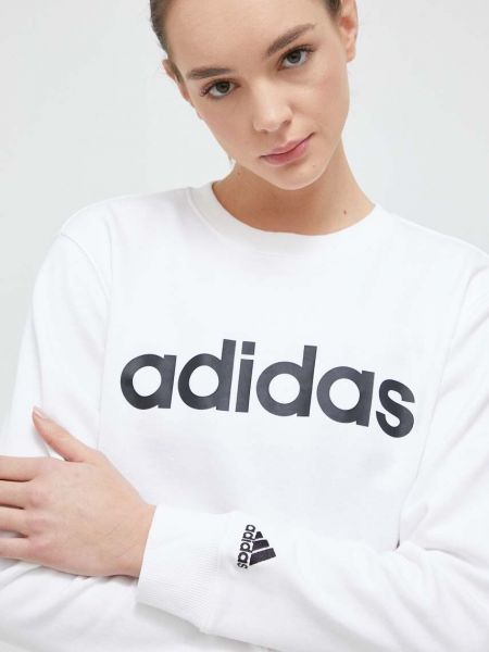 Памучен суитчър с принт Adidas бяло