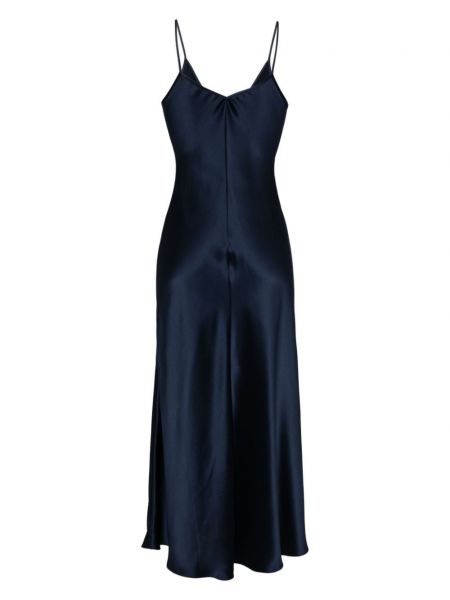 Šilkinis suknelė su petnešėlėmis v formos iškirpte Voz mėlyna