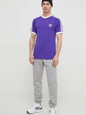 Tricou din bumbac cu dungi Adidas Originals violet