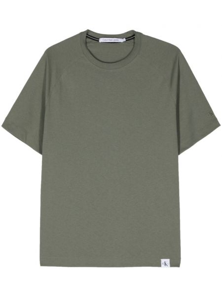 Памучна тениска бродирана Calvin Klein Jeans зелено