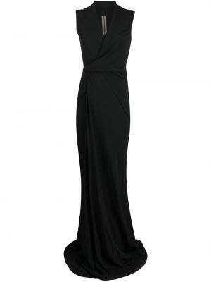 Sukienka długa z dekoltem w serek drapowana Rick Owens czarna