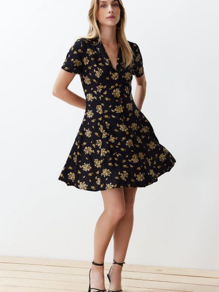 Pletena mini haljina s cvjetnim printom Trendyol crna