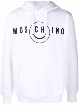 Raštuotas medvilninis džemperis su gobtuvu Moschino balta