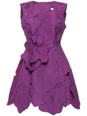 Květinové mini šaty Oscar De La Renta fialové