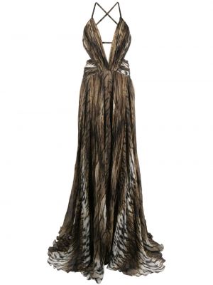 Sukienka wieczorowa z dekoltem w serek Roberto Cavalli brązowa