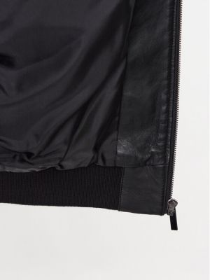 Kožená priliehavá bomber bunda Karl Lagerfeld čierna